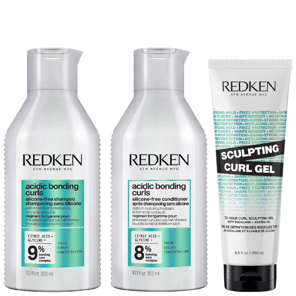 Redken Trio: Acidic Bonding Curls Shampoo 300ml, Conditioner 300ml & Sculpting Curl Gel 250ml Image 1