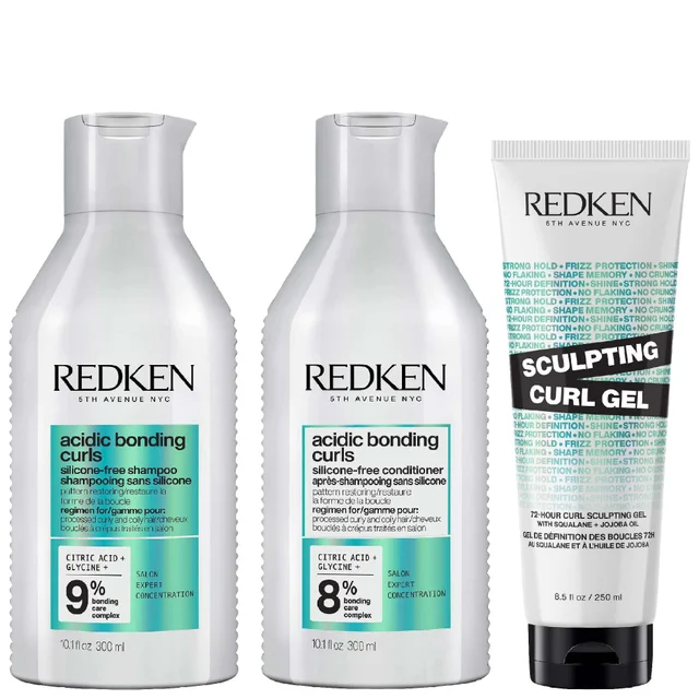 Redken Trio: Acidic Bonding Curls Shampoo 300ml, Conditioner 300ml & Sculpting Curl Gel 250ml