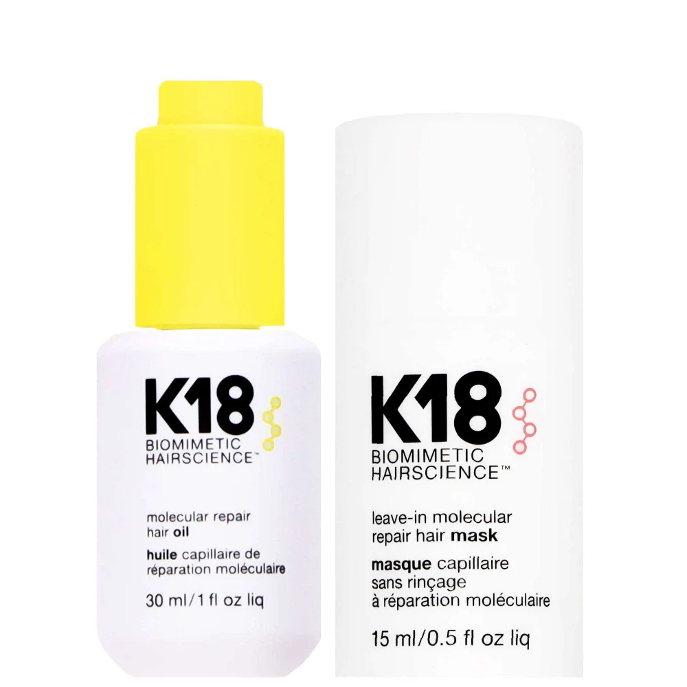 K18 Duo: Molecular Repair Hair Oil 30ml & Biomimetic Hairscience Leave-In Molecular Repair Hair Mask 15ml Image 1
