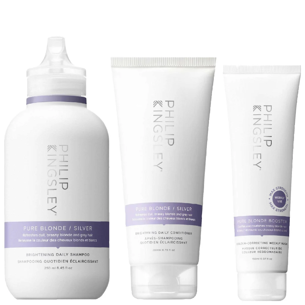 Philip Kingsley Trio: Pure Blonde/ Silver Shampoo 250ml, Conditioner 200ml & Booster 150ml Image 1