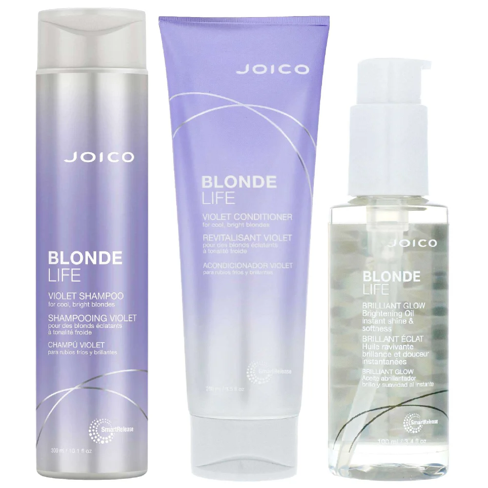 Joico Trio: Blonde Life Violet Shampoo 300ml, Conditioner 250ml & Brilliant Glow Oil 100ml Image 1