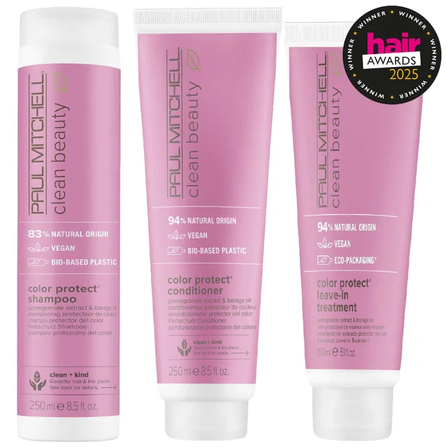 Paul Mitchell Trio: Clean Beauty Color Protect Shampoo 250ml, Conditioner 250ml & Leave In Treatment 150ml