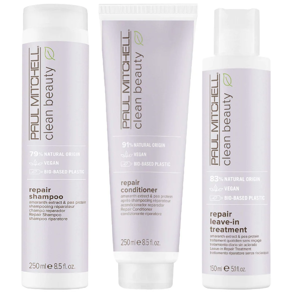 Paul Mitchell Trio: Clean Beauty Repair Shampoo 250ml, Conditioner 250ml & Leave-In Treatment 150ml Image 1