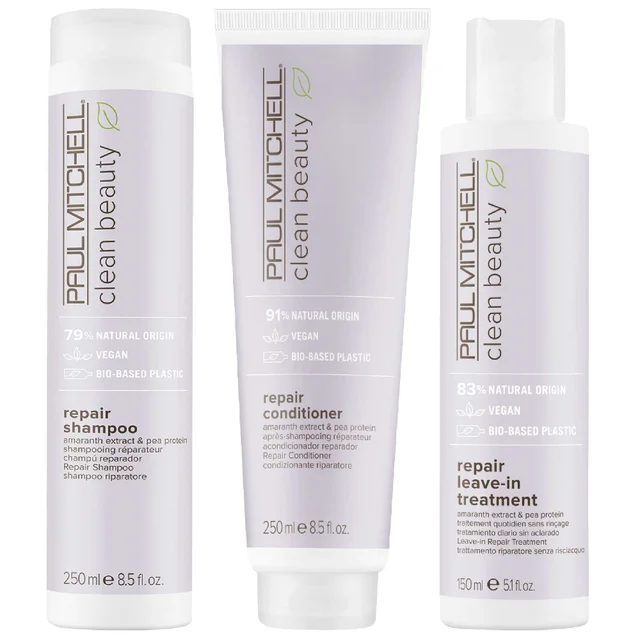 Paul Mitchell Trio: Clean Beauty Repair Shampoo 250ml, Conditioner 250ml & Leave-In Treatment 150ml