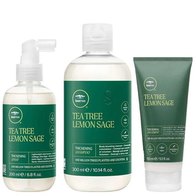 Paul Mitchell Trio: Tea Tree Lemon Sage Thickening Shampoo 300ml, Treatment Hair Mask 150ml & Spray 200ml
