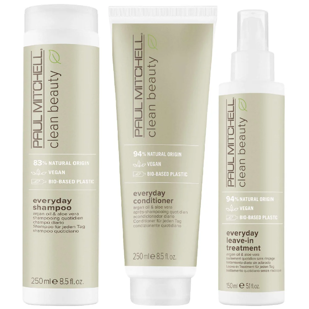 Paul Mitchell Trio: Clean Beauty Everyday Shampoo 250ml, Conditioner 250ml & Leave-In Treatment 150ml Image 1