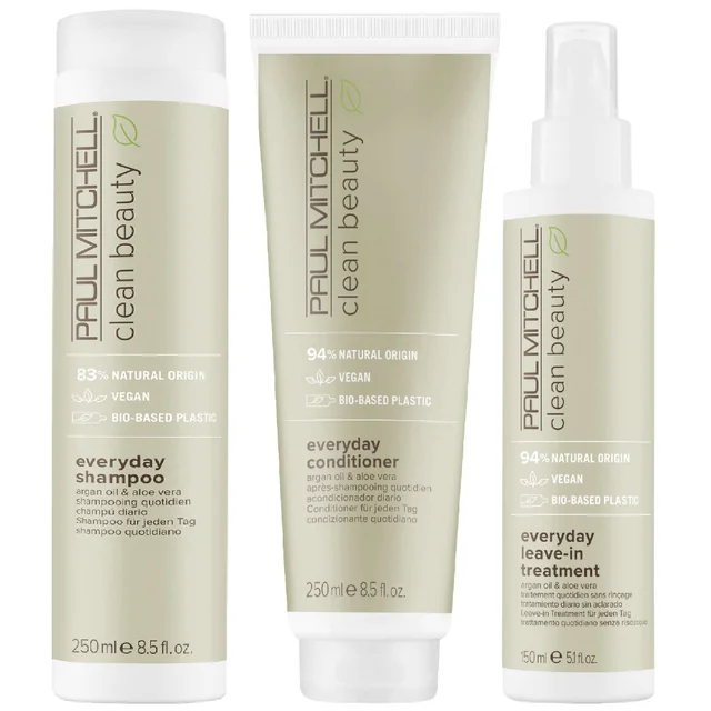 Paul Mitchell Trio: Clean Beauty Everyday Shampoo 250ml, Conditioner 250ml & Leave-In Treatment 150ml
