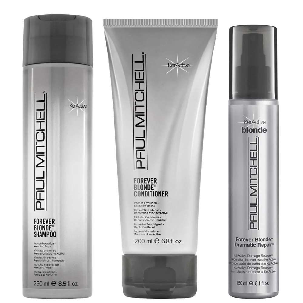 Paul Mitchell Trio: Forever Blonde Shampoo 250ml, Conditioner 200ml & Dramatic Repair 150ml Image 1