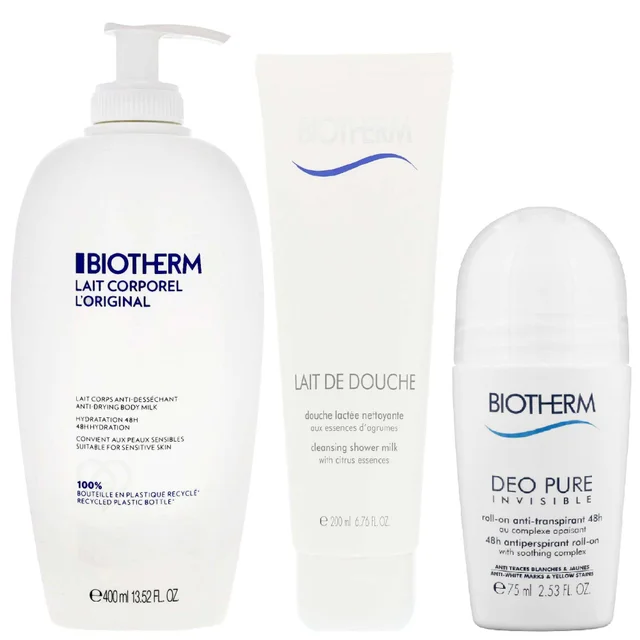 Biotherm Trio: Deo Pure Invisible 48h Antiperspirant Roll-On 75ml, Cleansing Shower Milk 200ml & Body Milk 400ml