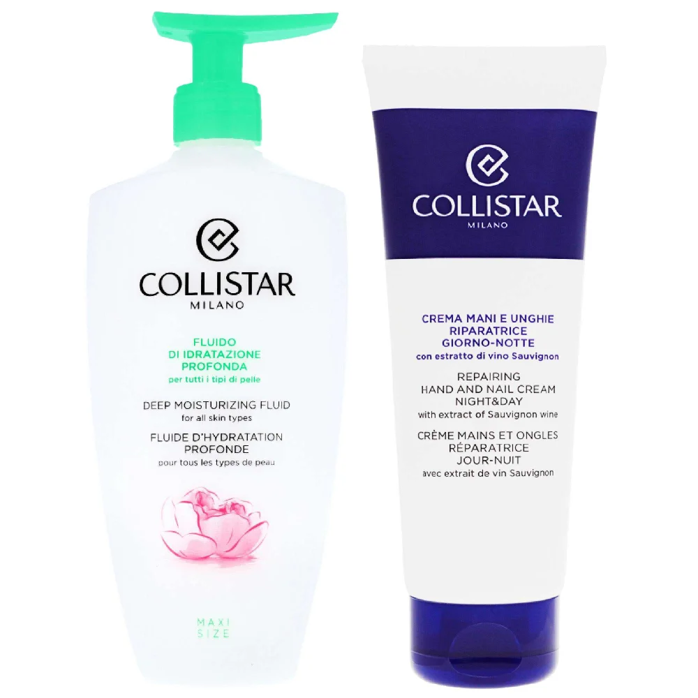 Collistar Duo: Deep Moisturising Fluid 400ml & Repairing Hand and Nail Cream Night and Day 100ml Image 1