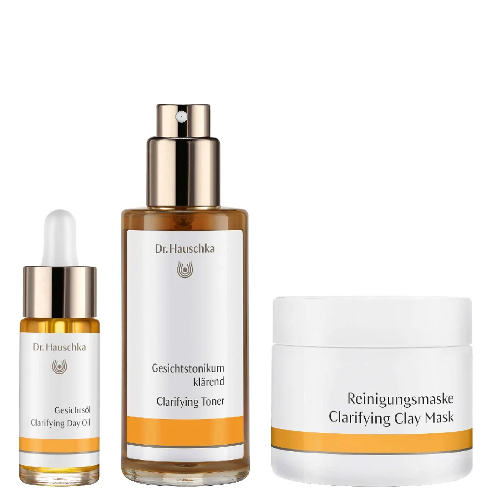 Dr. Hauschka Trio: Clarifying Day Oil 18ml, Clarifying Toner 100ml & Clarifying Clay Mask Pot 90g Image 1