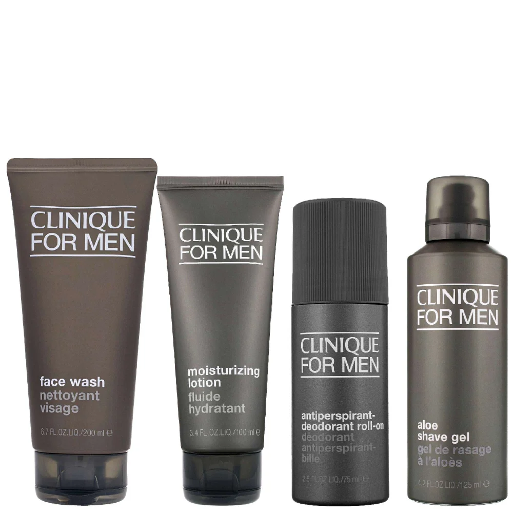 Clinique Set: Mens Face Wash 200ml, Moisturizing Lotion 100ml, Antiperspirant Roll-On 75ml & Shave Gel 125ml Image 1