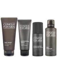 Clinique Set: Mens Face Wash 200ml, Moisturizing Lotion 100ml, Antiperspirant Roll-On 75ml & Shave Gel 125ml