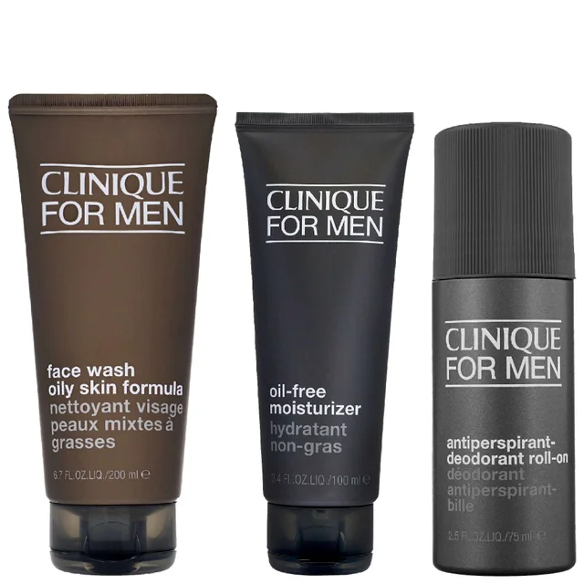 Clinique Trio: Mens Face Wash 200ml, Oil-Free Moisturizer 100ml & Deodorant 75ml
