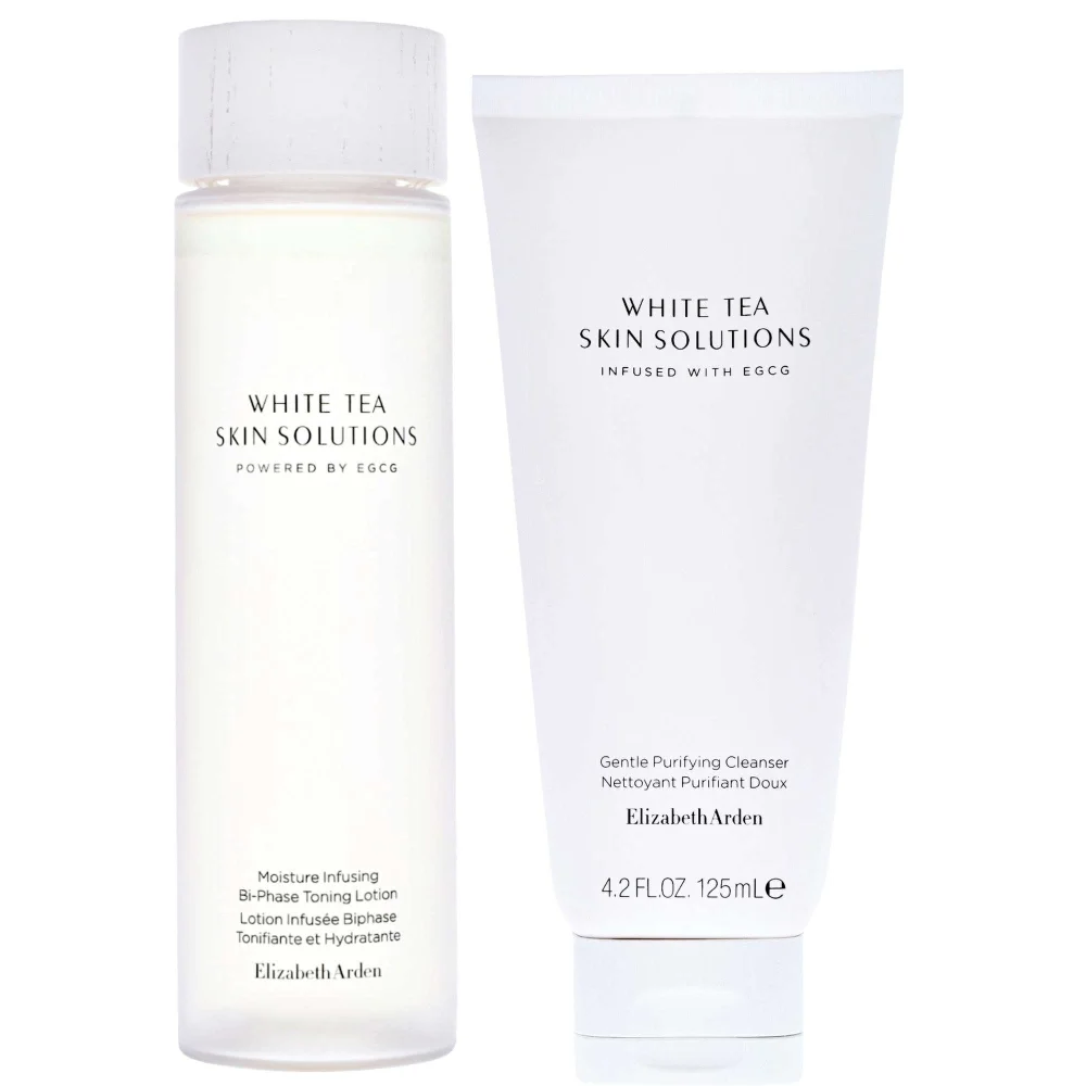 Elizabeth Arden Duo: White Tea Skin Solutions Gentle Purifying Cleanser 125ml & Bi-Phase Toning Lotion 200ml Image 1