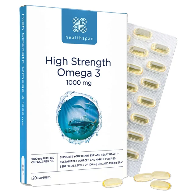Healthspan Vitamins & Supplements High Strength Omega 3 1000mg Capsules x 120