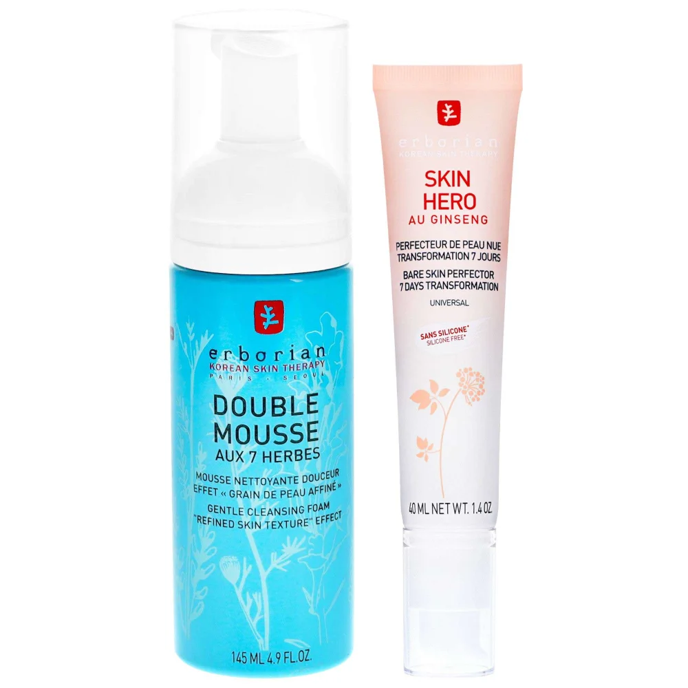 Erborian Duo: Double Mousse Gentle Cleansing Foam 145ml & Skin Hero 40ml Image 1