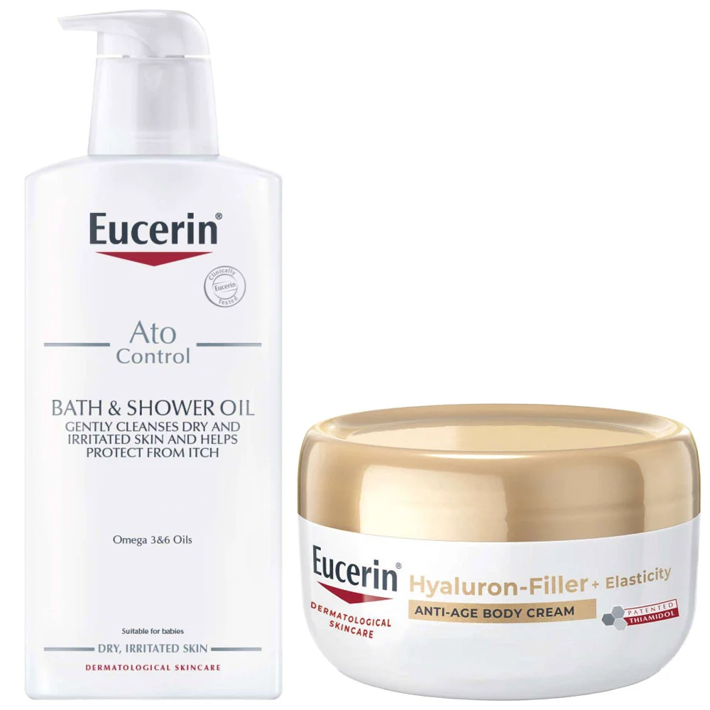 Eucerin Duo: AtoControl Bath & Shower Oil 400ml & Hyaluron-Filler + Elasticity Body Cream 200ml Image 1