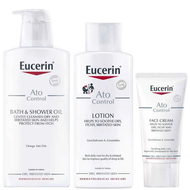 Eucerin Trio: AtoControl Bath & Shower Oil 400ml, Body Care Lotion 250ml & Face Care Cream 50ml