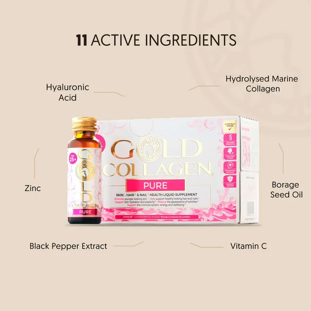 Gold Collagen Liquid Supplement Pure Skin, Hair & Nail Health Liquid Supplement For 25+ 10 x 50ml