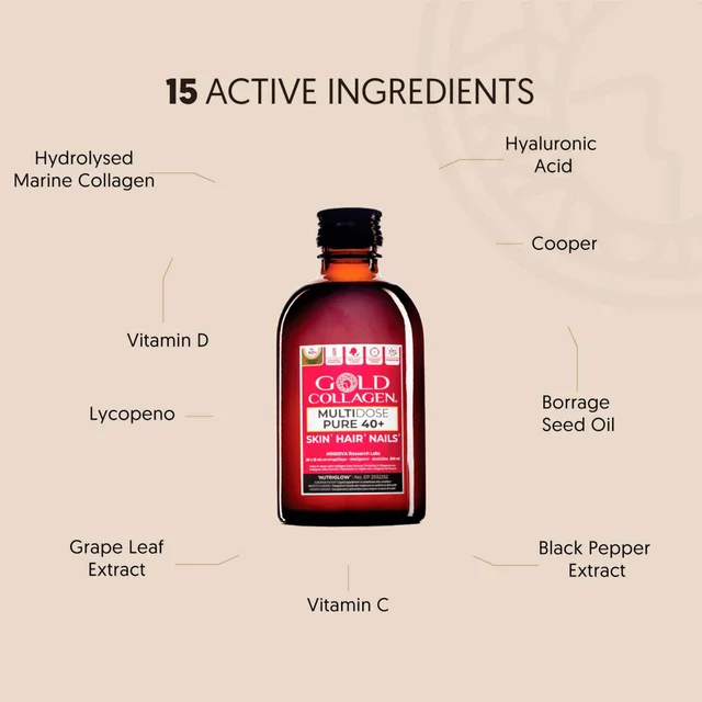 Gold Collagen Liquid Supplement Multidose Pure 40+ Liquid Supplement 20 x 15ml