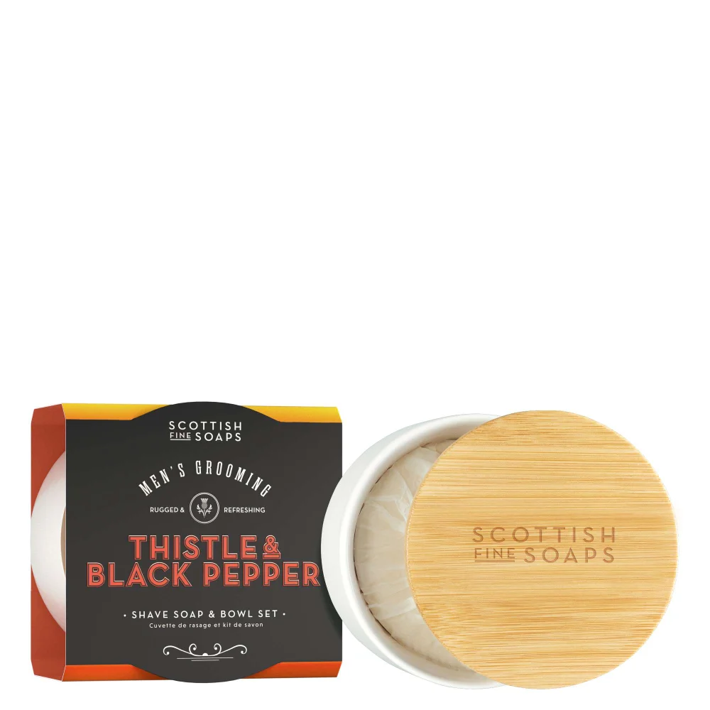 Scottish Fine Soaps Company Thistle & Black Pepper Shave Soap & Bowl Set 100g Image 1