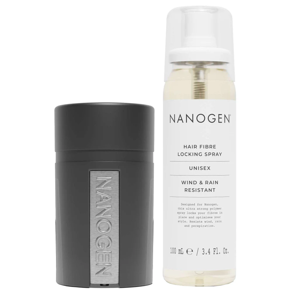 Nanogen Duo: Keratin Hair Fibres 1 Month Black 15g & Hair Fibre Locking Spray 100ml Image 1