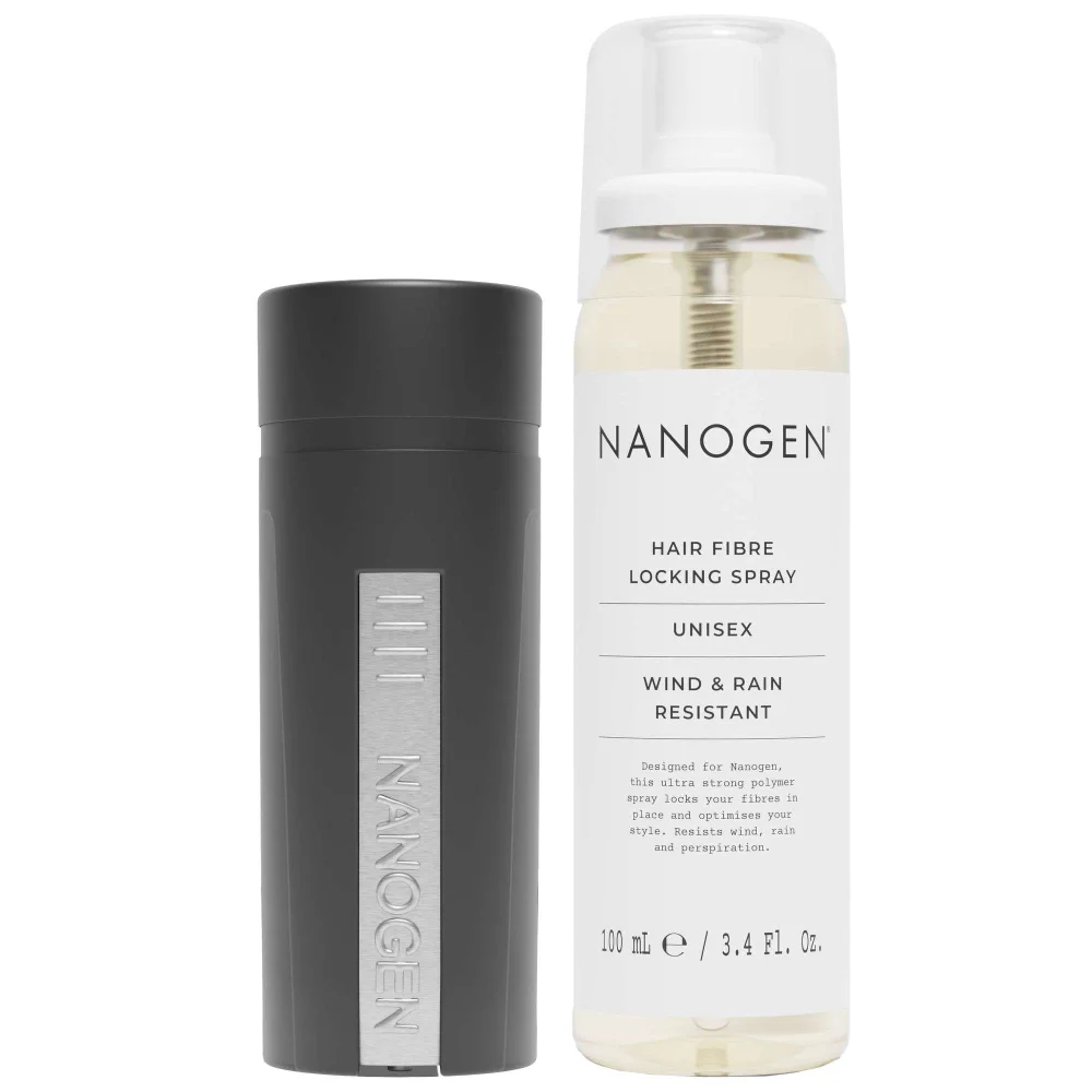 Nanogen Duo: Keratin Hair Fibres 2 Month Medium Brown 30g & Hair Fibre Locking Spray 100ml Image 1