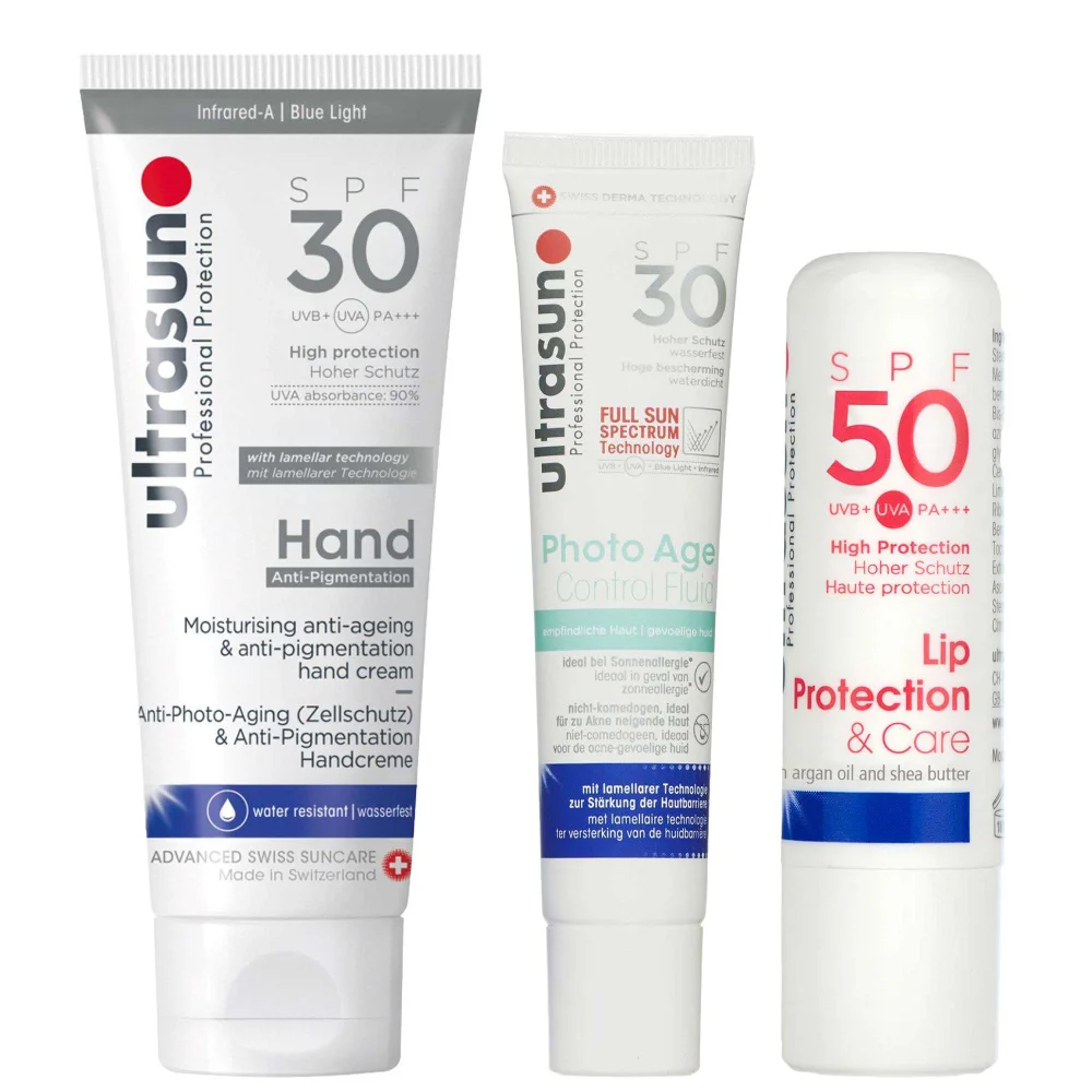 Ultrasun Trio: Photo Age Control Fluid 40ml, Hand Cream 75ml & Lip Protection 4.8g Image 1