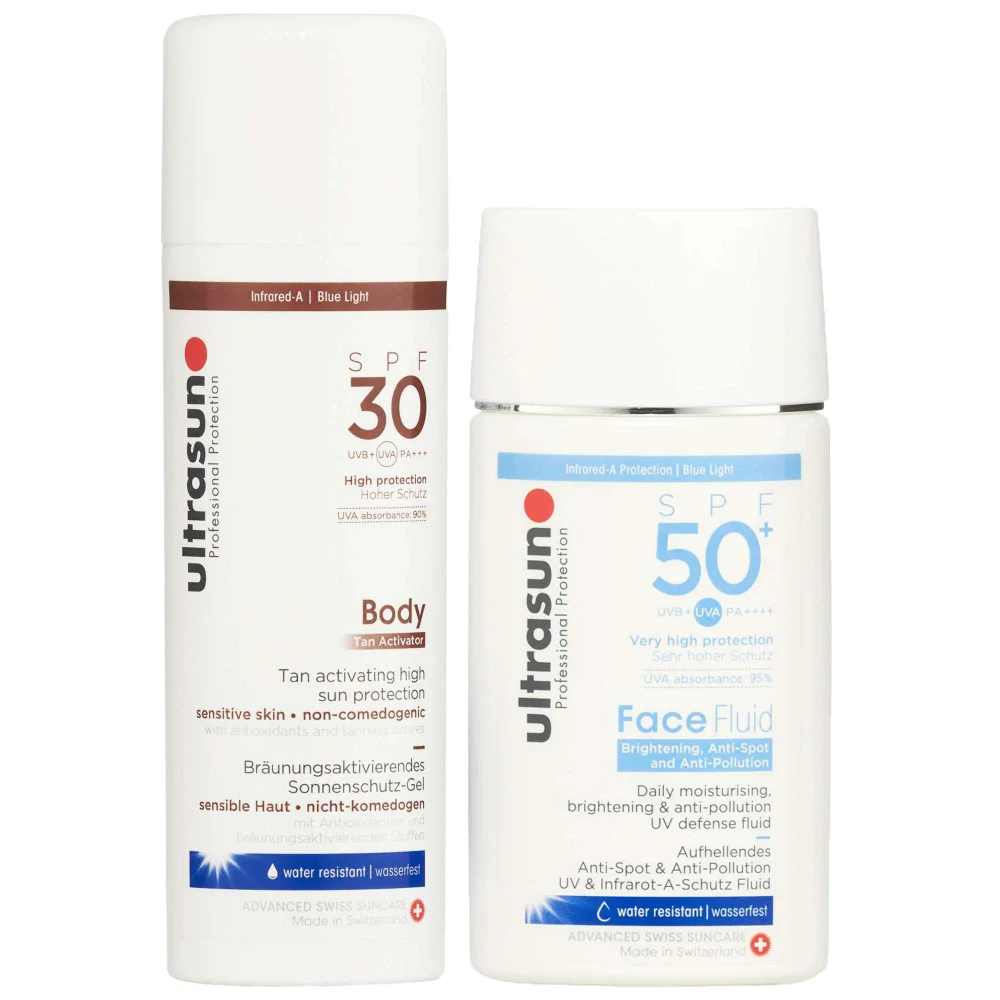 Ultrasun Duo: Tan Activator SPF30 150ml & Face Fluid: Brightening, Anti-Spot & Anti-PollutionSPF 50+ 40ml Image 1