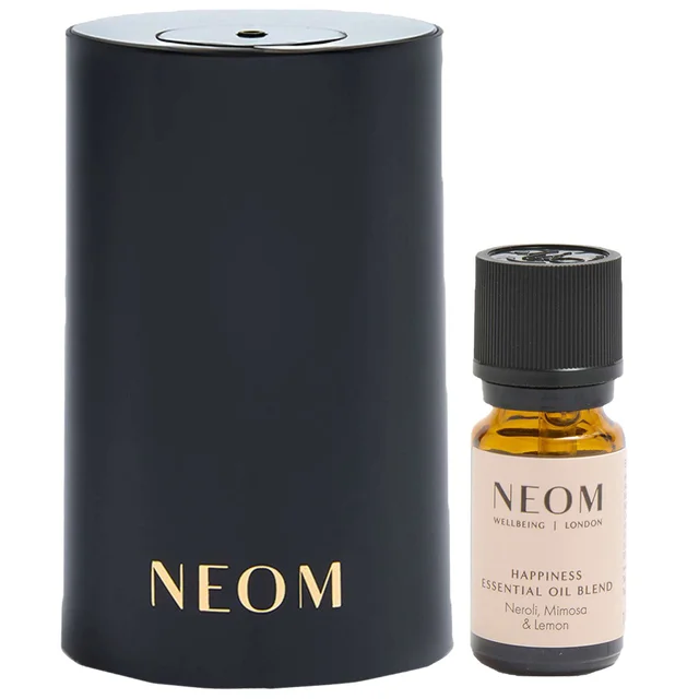 Neom Wellbeing London Duo: Wellbeing Pod Mini Black & Happiness Essential Oil
