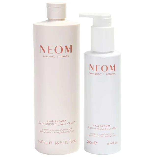 Neom Wellbeing London Duo: Real Luxury Cocooning Shower Cream & Multi Mineral Milk