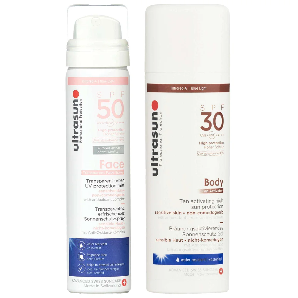 Ultrasun Duo: UV Face & Scalp Mist SPF50 150ml and Body Tan Activator SPF30 150ml Image 1
