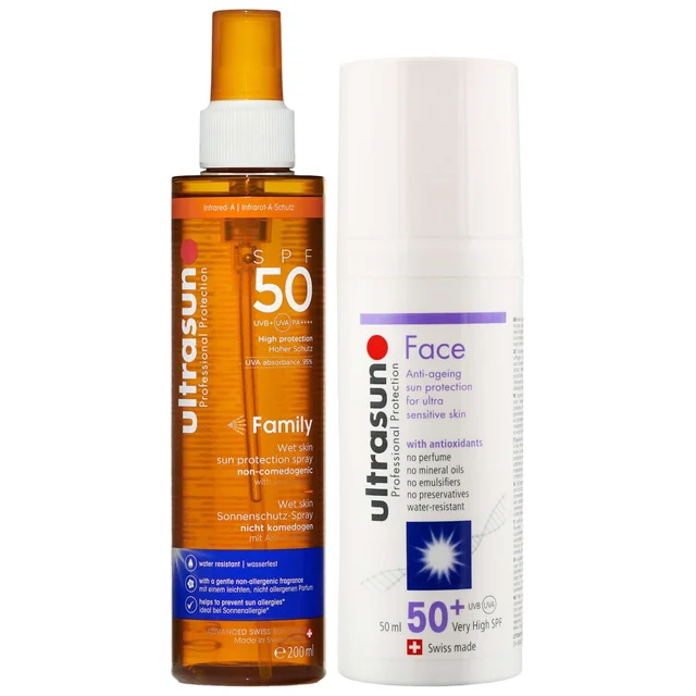 Ultrasun Duo: Family Wet Skin Spray SPF50 200ml and Face Anti-Age SPF50+ 50ml