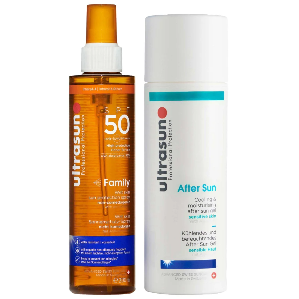 Ultrasun Duo: Family Wet Skin Spray SPF50 200ml and Aftersun Gel 150ml Image 1