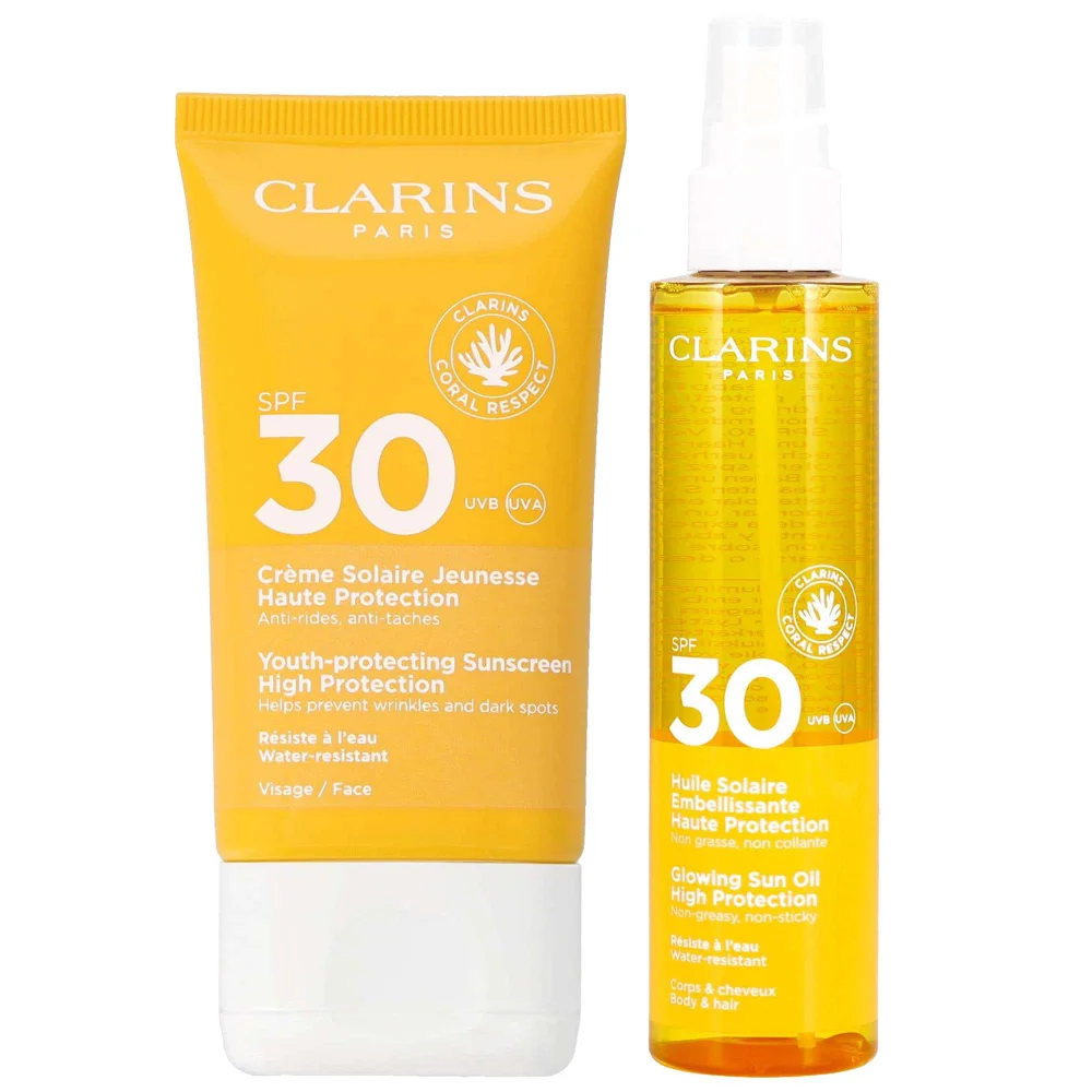 Clarins Duo: Youth-Protecting Sunscreen SPF30 50ml and Glowing Sun Oil SPF30 150ml Image 1