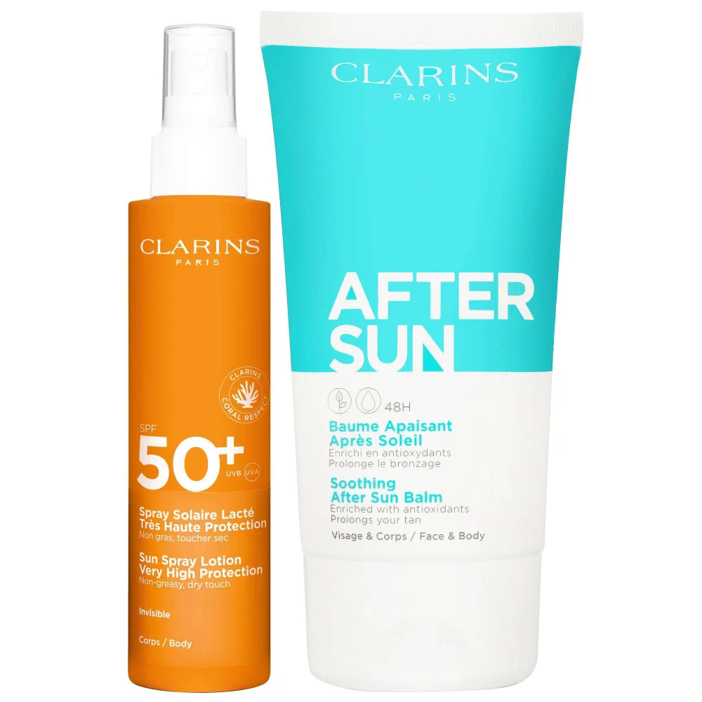 Clarins Duo: Sun Spray Lotion SPF50+ 150ml and After Sun Balm 150ml Image 1