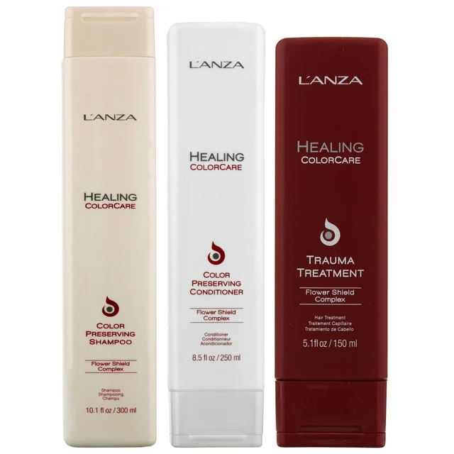 L'Anza Trio: Color Preserving Shampoo 300ml, Conditioner 250ml & Trauma Treatment 150ml