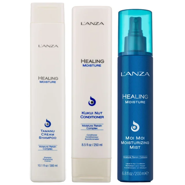 L'Anza Trio: Healing Moisture Tamanu Cream Shampoo 300ml, Conditioner 250ml & Moi Moi Moisturizing Mist 200ml