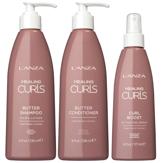 L'Anza Trio: Healing Curls Butter Shampoo 236ml, Butter Conditioner & Curl Boost Activating Spray 177ml