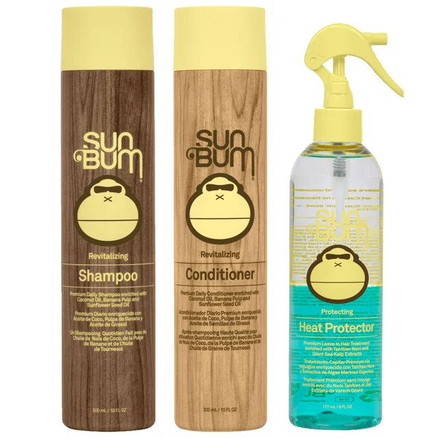 Sun Bum Trio: Revitalizing Shampoo, Conditioner 300ml & Protecting Heat Protector 177ml