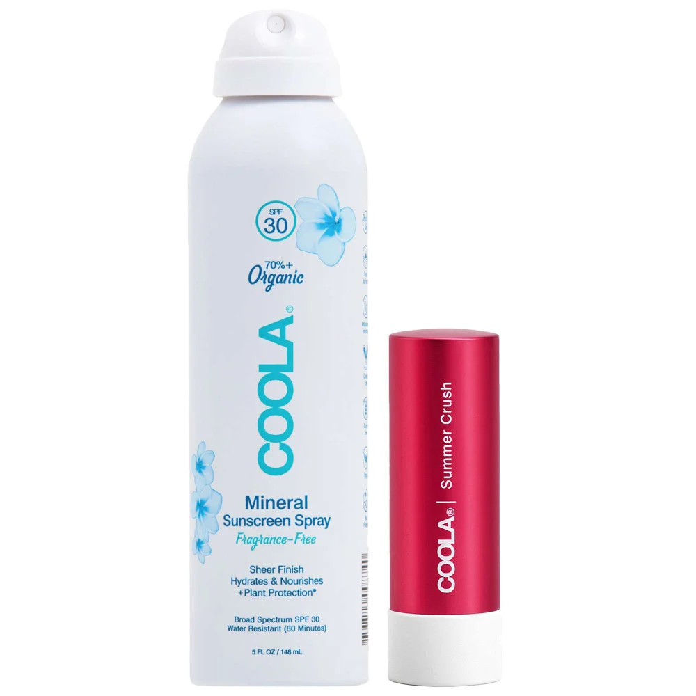 Coola Duo: Mineral Spray SPF30 Unscented 148ml & Liplux SPF30 Summer Crush Image 1