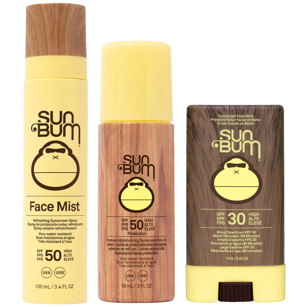 Sun Bum Trio: Original SPF30 Sunscreen Face Stick 13g, Face Mist SPF50 100ml & Roll-On Lotion SPF50 88ml Image 1