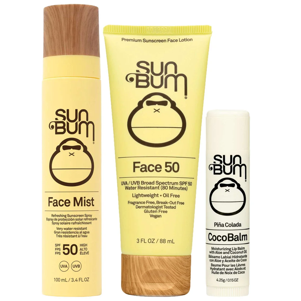 Sun Bum Trio: Original SPF30 Sunscreen Face Stick 13g, Mist SPF50 100ml & CocoBalm Lip Balm Pina Colada 4.25g Image 1