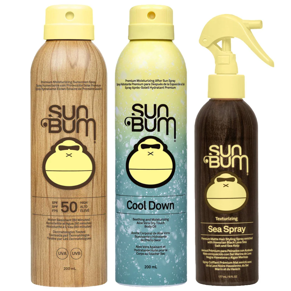 Sun Bum Trio: Original SPF50 Sunscreen Spray 200ml, After Sun Cool Down Spray & Texturizing Sea Spray 177ml Image 1