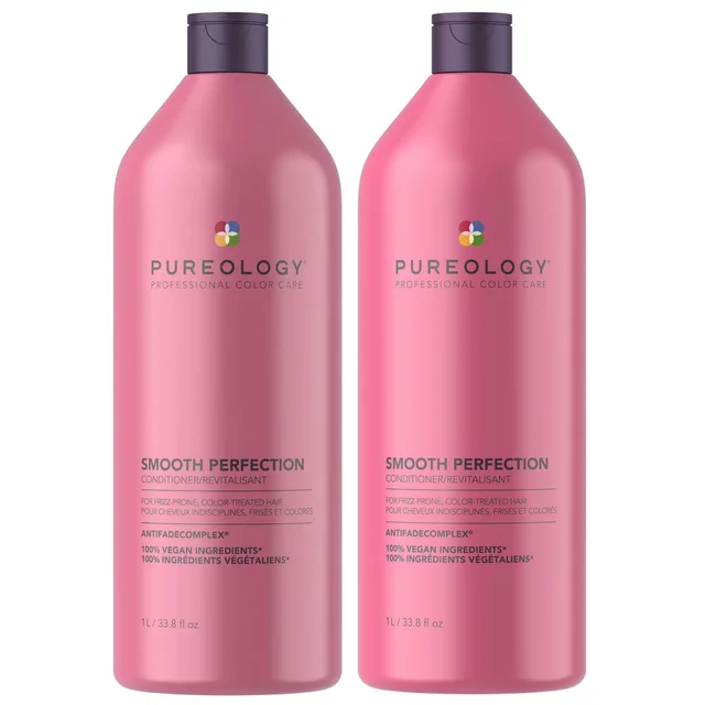 Pureology Bundles Duo: Smooth Perfection Shampoo and Conditioner 1000ml For Frizz Prone, Colour Treated Hair