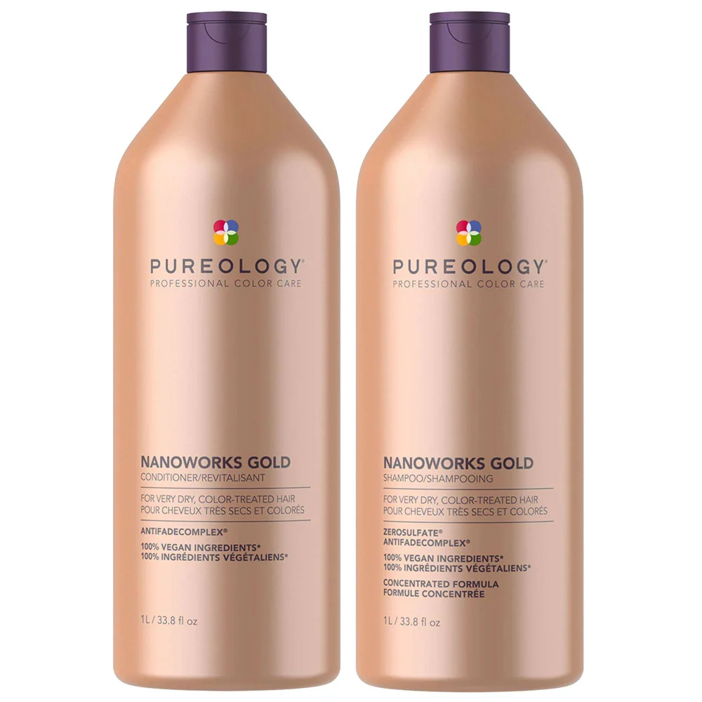 Pureology Duo: Nanoworks Gold Shampoo 1000ml and Conditioner 1000ml For Very Dry, Colour Treated Hair Image 1