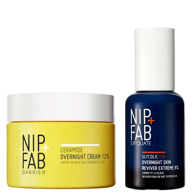 Nip + Fab Duo: Ceramide Fix Overnight Cream 12% 50ml & Glycolic Fix Overnight Skin Reviver Extreme 8% 45ml