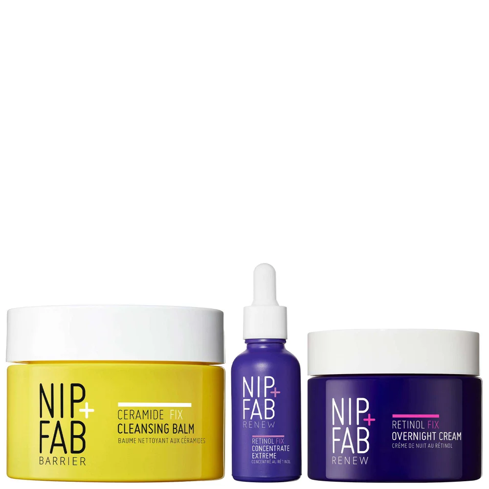 Nip + Fab Bundles Trio: Retinol Fix Overnight Cream 3% 50ml, Concentrate Extreme 10% 30ml & Cleansing Balm 75ml Image 1