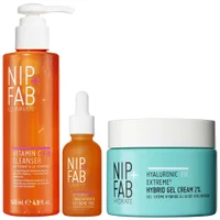 Nip + Fab Trio: Vitamin C Fix Cleanser 145ml, Extreme 15% 30ml & Hyaluronic Fix Extreme4 Hybrid Gel Cream 50ml